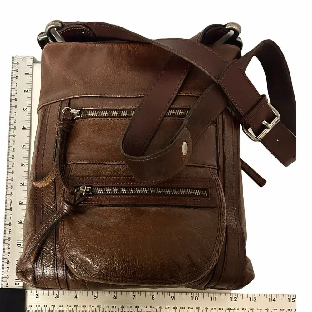 Vintage Distressed Leather Shoulder Bag Crossbody Brown Boho Messenger